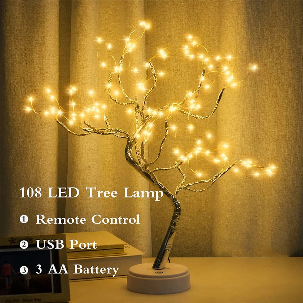 108 Led Fairy Light Spirit Tree Remote Bonsai Tree Light Firefly Tree Lamp Battery/USB Cute Night Light for Bedroom Party Gift