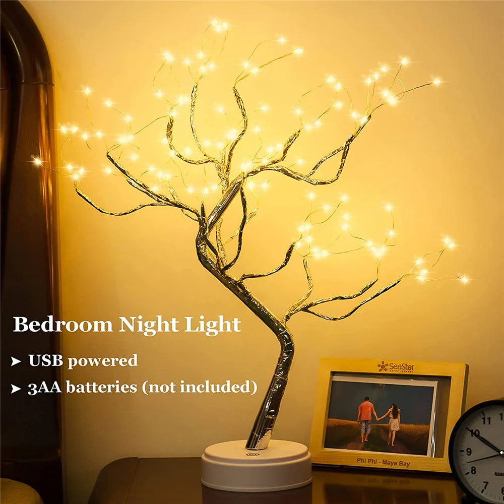 108 Led Fairy Light Spirit Tree Remote Bonsai Tree Light Firefly Tree Lamp Battery/USB Cute Night Light for Bedroom Party Gift